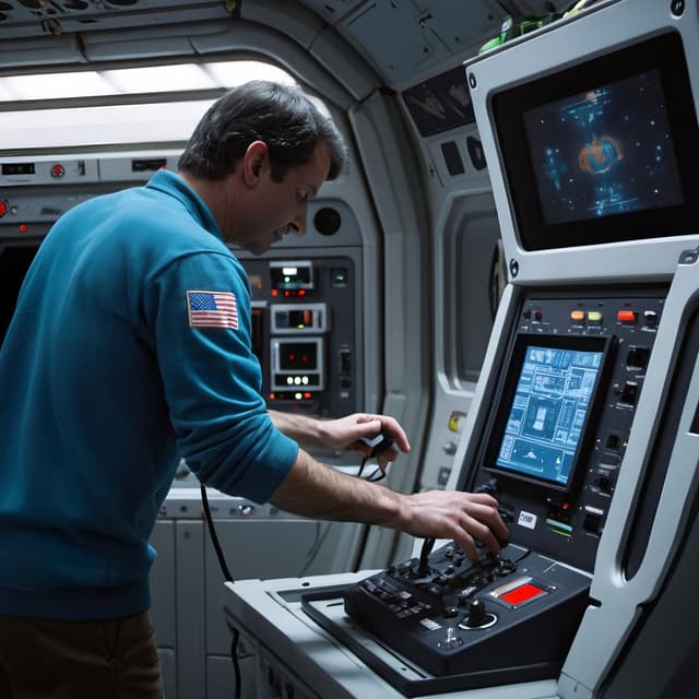 A man tapping on a console